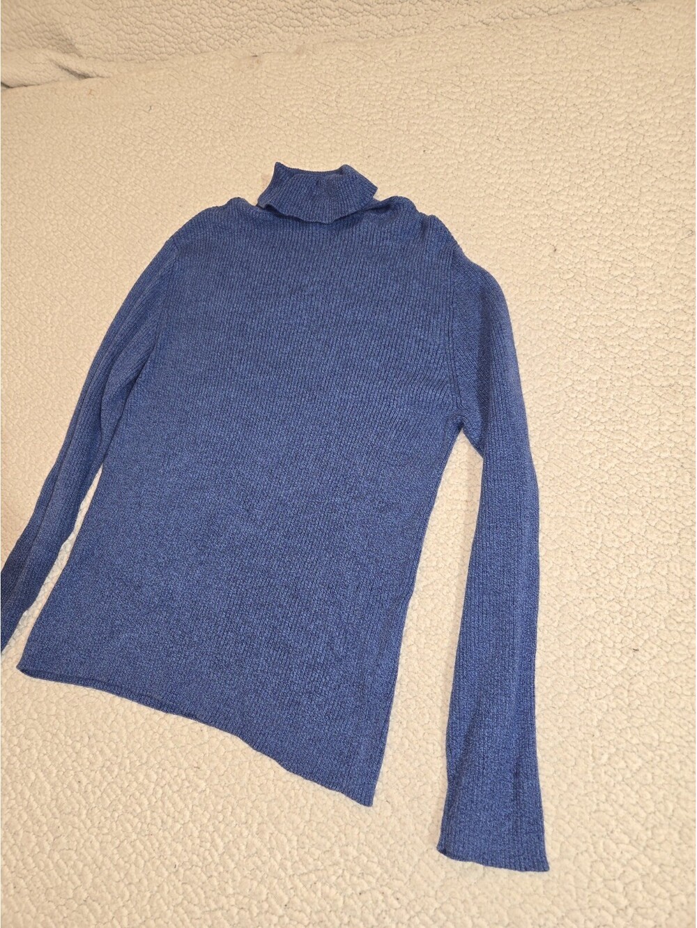 💯 cotton Blue Ribbed Turtleneck Sweater Women's Sz XL Fitted Layer Basic Cozy